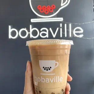 Hong milk tea with boba