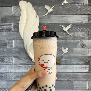 Rose milk tea with boba
