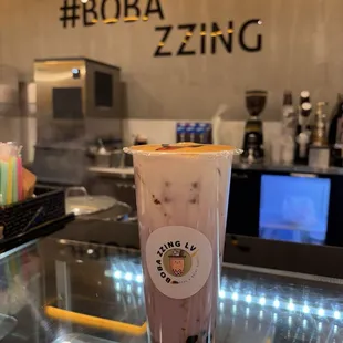 Taro milk tea with boba