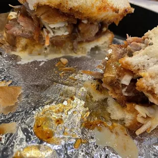 Half Eaten St. Louis Rib Sandwich with coleslaw