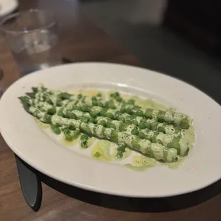 Special veg of asparagus and peas with green goddess dressing. Very good.