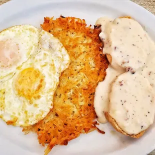 Eggs, hashbrowns, biscuits &amp; gravy