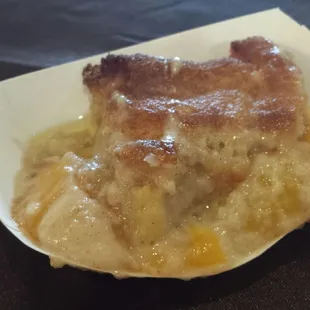 Sample scoop of peach cobbler. Well rounded &amp; balanced flavor.