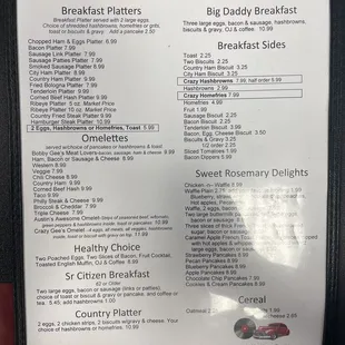 Breakfast menu