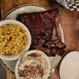 3 meat combo with sausage and St Louis ribs.