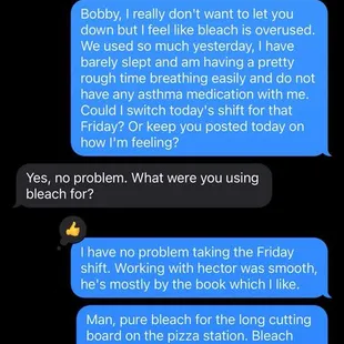 Text explaining the abuse of bleach at Bobby's Pizzeria