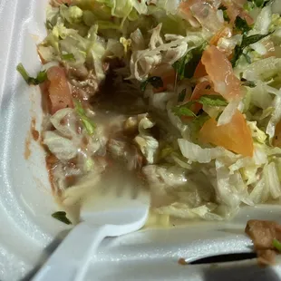 The water in the nachos. The lettuce was submerged in water before it was put on the nachos.