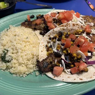 Blackened Fish Taco Dinner with tomatoes instead of pico de gallo