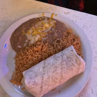 lil amigos meal - bean and cheese burrito with rice and beans $9.99