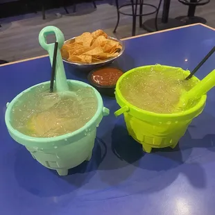 Watermelon Margaritas in a Sand Bucket... Special at Bobby Salazar's.