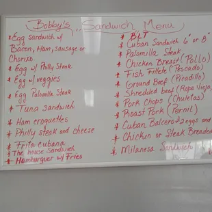 Sandwich Menu