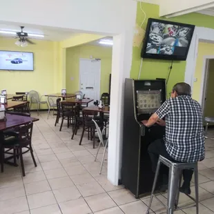 Seating area. There are also a couple of video terminals with matching / strategy type games.