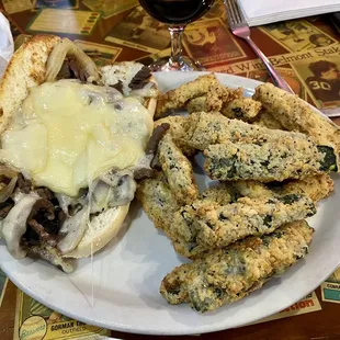 Philly Cheese Steak Sandwich with fried zucchini