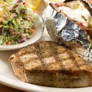 a grilled steak and a salad