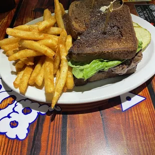 Bobby's burger on pumpernickel with amazing fries