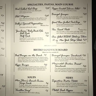 Menu as of February 2018