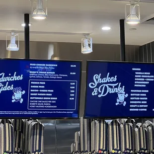Sandwich sides shakes drinks menu  (different prices than on website, much higher) also fountain machine was broken today.