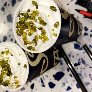 Pistachio Milkshakes with Pistachio Nuts on Top