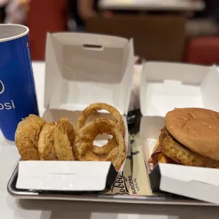 Barbecue Smokehouse Burger, Onion Rings and Regular Drink.