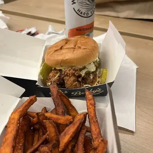 $15- chicken sando- no MSG &amp; $7 Sweet Potato fries