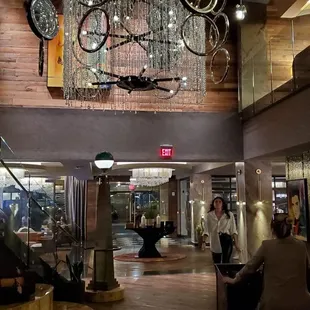 a chandelier hanging from the ceiling