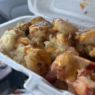 Mac and cheese with all the seafood!