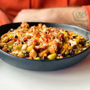 a skillet of food