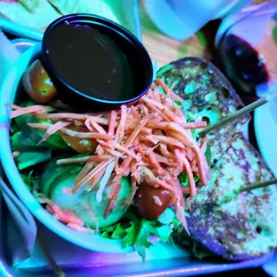 Vegan sandwich and side salad
