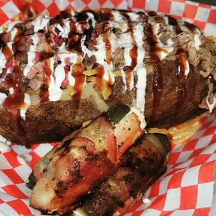 a close up of a loaded baked potato