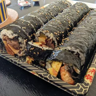 Left to Right: Bobjip Special Kimbap, Beef Kimbap, Unagi Kimbap