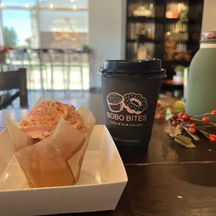 Strawberry cupcake ( dry- don't get it) and latte