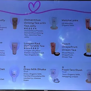 Menu drinks