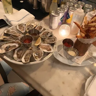 Happy hour oysters and Pommes Frites