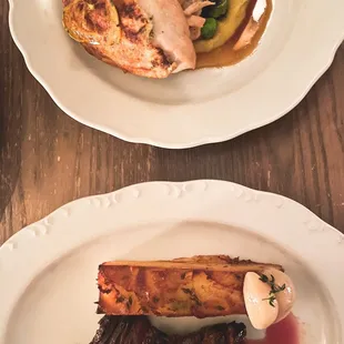 Seared Hanger Steak, Roasted Sasso Chicken