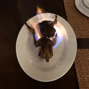 Quail flambé