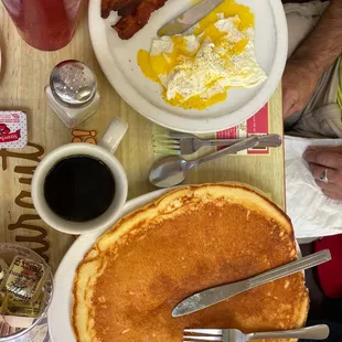 Eggs over easy, and monster size pancake
