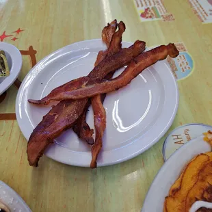 Slide off bacon,  4 slices,  $6 and change
