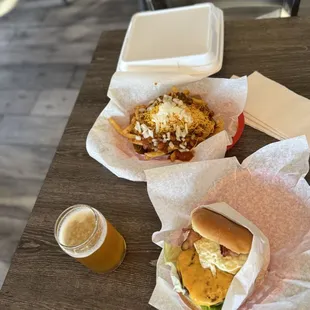 Chili cheese fries and a tasty beer!