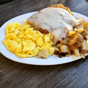 Chicken Fried Steak w/ scrambled eggs.