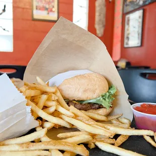 Burger with large fries