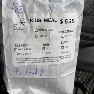 Kids meal bag