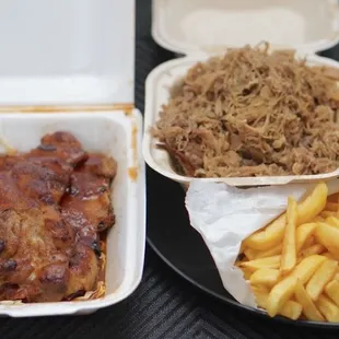 Sunday eats fR. Bobs Bbq (Hibachi chicken no rice but Kim chee and French fries) + 1 LB Kalua pig *4/7/23