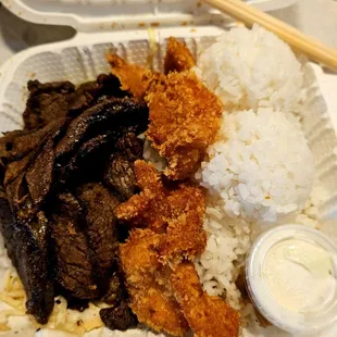 Lunch@Bob&apos;s Bar-B-Que yesterday; 12/9/2023.I ordered Beef Teriyaki &amp; Fried Shrimp w/Macaroni Salad 2,Lots of Food 4 the &quot;Combo&quot;plate Lunch.