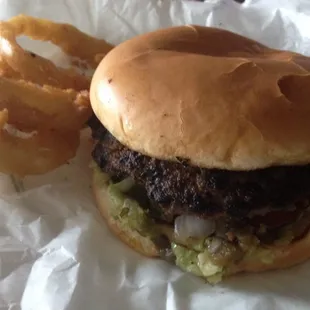 Super jalapeño burger plus onion rings