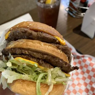 This version of the Super Big Boy has four 1/8 lbs patties and twice the cheese!
