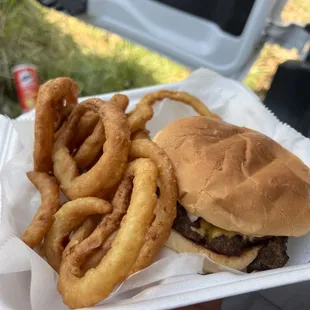 Bacon Cheese Burger with Onion Rings