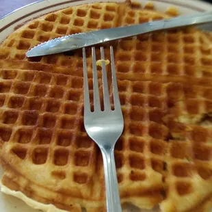 Uneaten because my cold waffle was reheated in the microwave causing it to become rubbery.