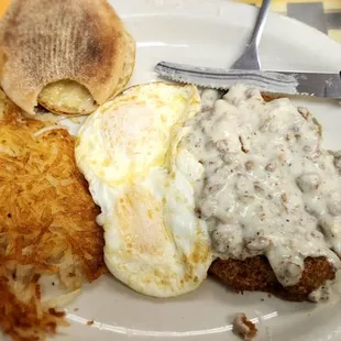 Country fried steak and eggs