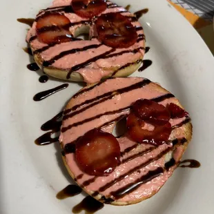 Egg Bagel with Strawberry Cream Cheese and Balsamic Glaze