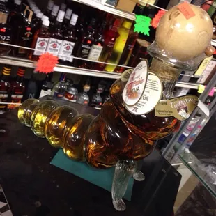 a display of bottles of liquor